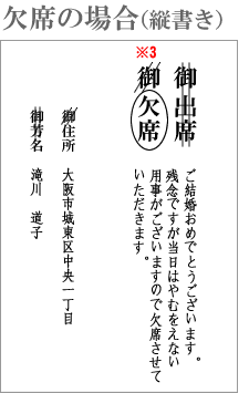 招待状の返信の書き方(欠席の場合)
