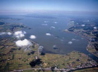 潮来市上空から見た霞ヶ浦（西浦）