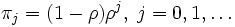 \pi_j = (1 - \rho)\rho^j, \; j=0,1,\ldots\, 