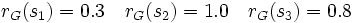 r_G(s_{1}) = 0.3 \quad r_G(s_{2}) = 1.0 \quad r_G(s_{3}) = 0.8