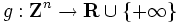 g: \mathbf{Z}^{n} \to \mathbf{R} \cup \{ +\infty \} \,