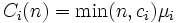 C_i(n)=\min(n, c_{i})\mu_{i}\, 