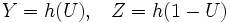 Y=h(U),\;\;\;Z=h(1-U) \,
