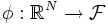 \phi: \mathbb{R}^{N} \to {\mathcal F}\, 