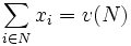 \sum_{ i \in N }x_i = v(N) \,
