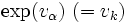 \exp(v_\alpha)\,\,(=v_k)
