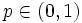 p \in (0,1)\,