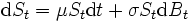 {\mbox{d}}S_t=\mu S_t {\mbox{d}}t +\sigma S_t {\mbox{d}}B_t\,
