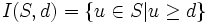 I(S, d)=\{u \in S|u \ge d\}\, 