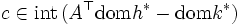 c\in\mbox{int}\,(A^{\top}\mbox{dom}h^{*}-\mbox{dom}k^{*})\,