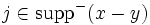 j \in {{\rm supp}^{-}}(x-y)\, 