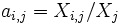 a_{i,j}=X_{i,j}/X_j\, 
