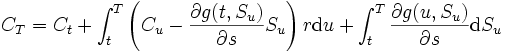 C_T = C_t+ \int_t^T \left( C_u-\frac{\partial g(t, S_u)}{\partial s} 
S_u \right) r{\mbox{d}}u +\int_t^T \frac{\partial g(u, S_u)}
{\partial s} {\mbox{d}}S_u\, 