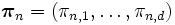 \boldsymbol{\pi}_n=(\pi_{n,1}, \ldots, \pi_{n,d})\, 