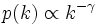 p(k) \propto k^{-\gamma}\, 