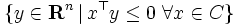 \{ y \in \mathbf{R}^n \, | \,x^{\top}y \le 0 \ \forall x \in C \}\, 